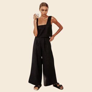 Free The Label, Monaco Linen Palazzo Wide Leg Pants, Black, Size XS